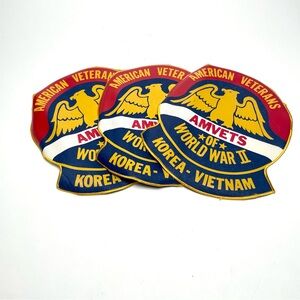 American Veterans AMVETS of World War II Korea Vietnam Military 3 Patches 9”